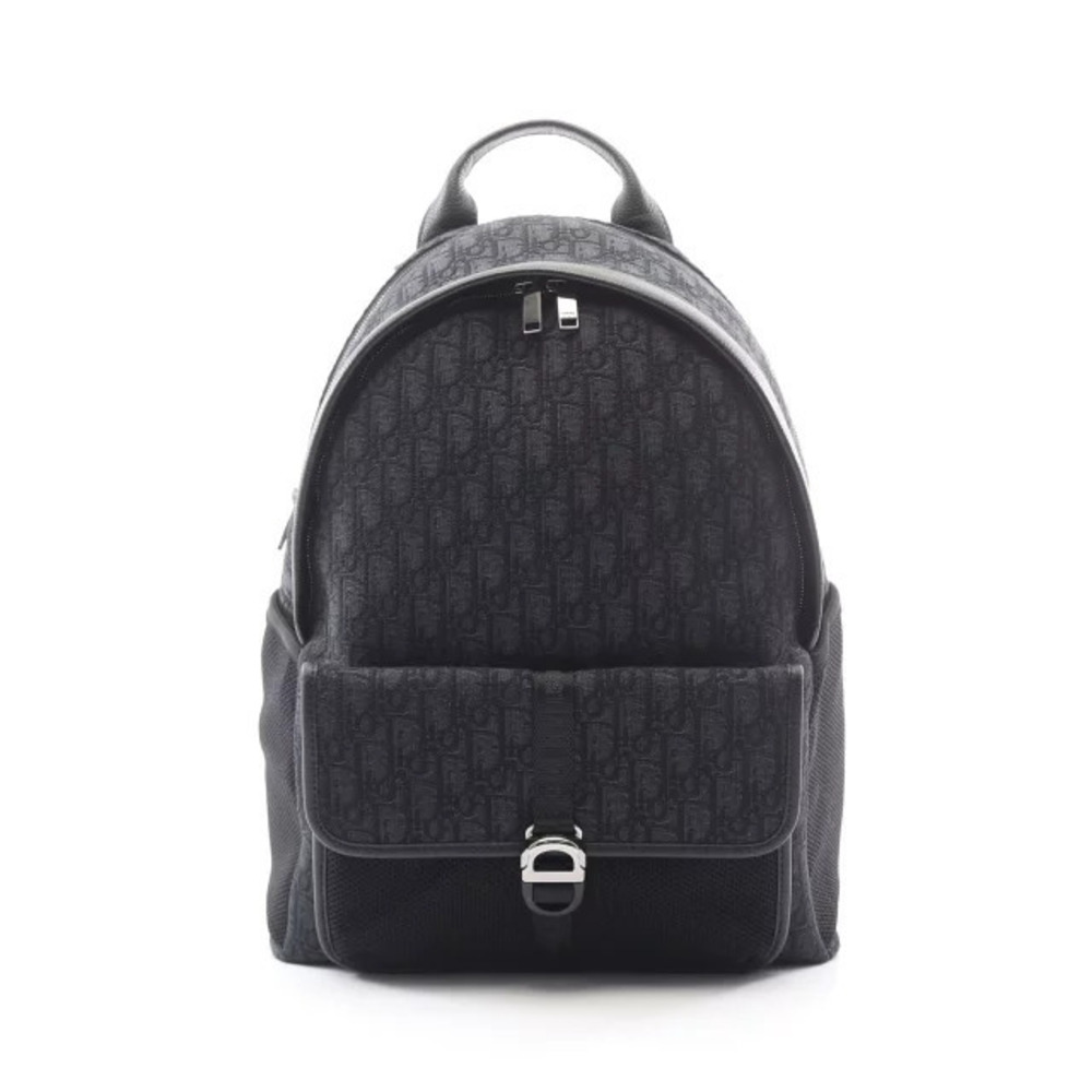 Christian Dior Oblique Backpack Canvas Leather Bag Black